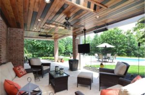 Flat mixed stain ceiling with skylights