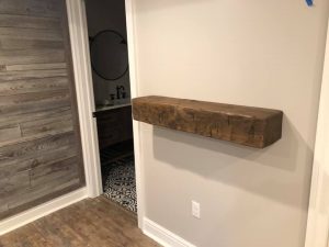 Hand hewn wood shelf