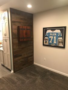 Reclaimed wood dart board wall