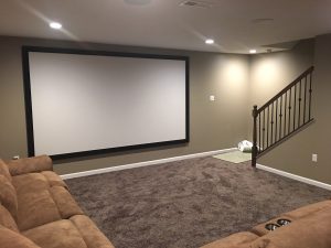 Theater room with 130_ screen