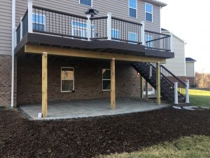 Vintage lantern fascia and railing, white posts, aluminum balusters