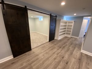 Double barn door and built-in book case